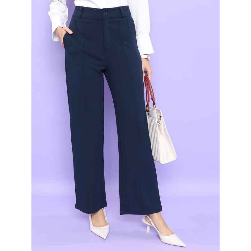 Tokyo Talkies Women's Straight Fit High-Rise Parallel Trouser | Blue - 34