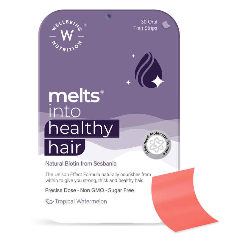 Wellbeing Nutrition Melts Healthy Hair with Plant Based Wholefood Biotin 10,000 mcg 30 Oral Strips