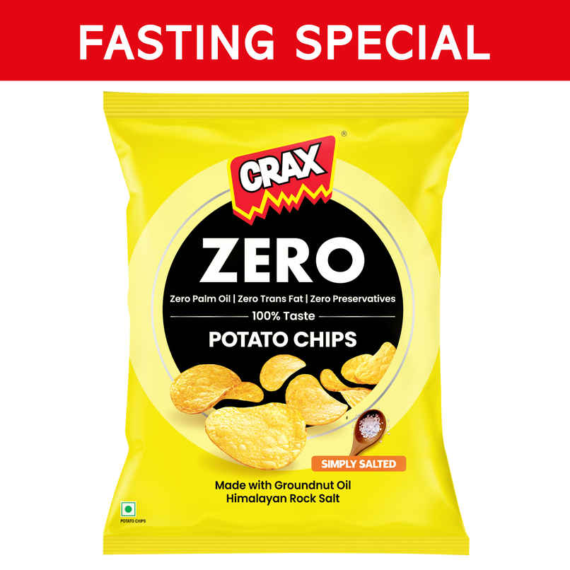 Crax Zero No Palm Oil Salted Potato Chips Snacks with Himalayan Rock Salt | Fasting Special Crax Zero No Palm Oil Salted Potato Chips Snacks with Himalayan Rock Salt | Fasting Special