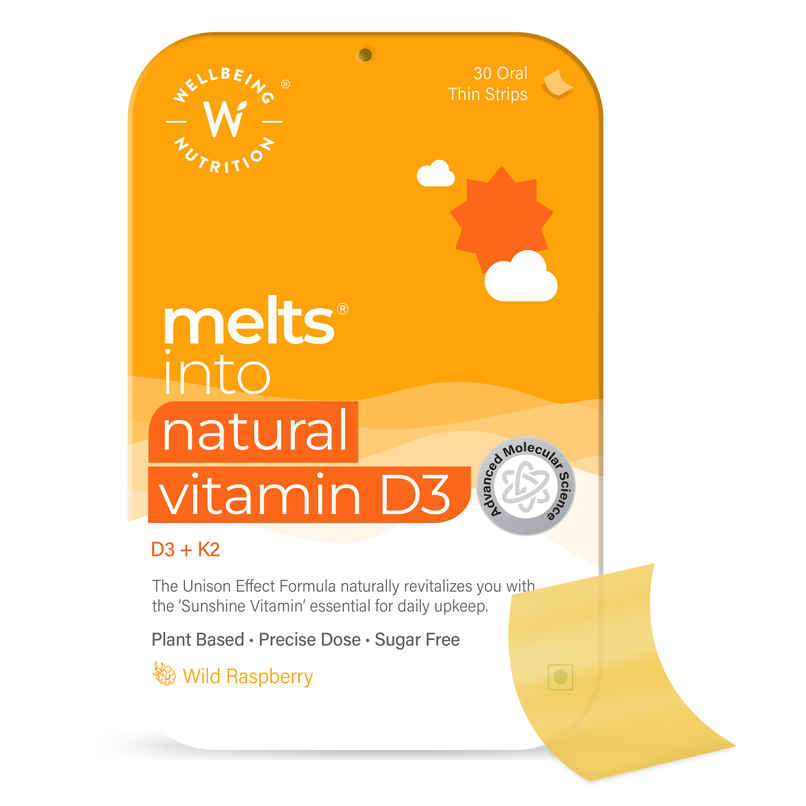 Wellbeing Nutrition Melts Into Vitamin D3 + K2 Wild Raspberry Strip Wellbeing Nutrition Melts Into Vitamin D3 + K2 Wild Raspberry Strip