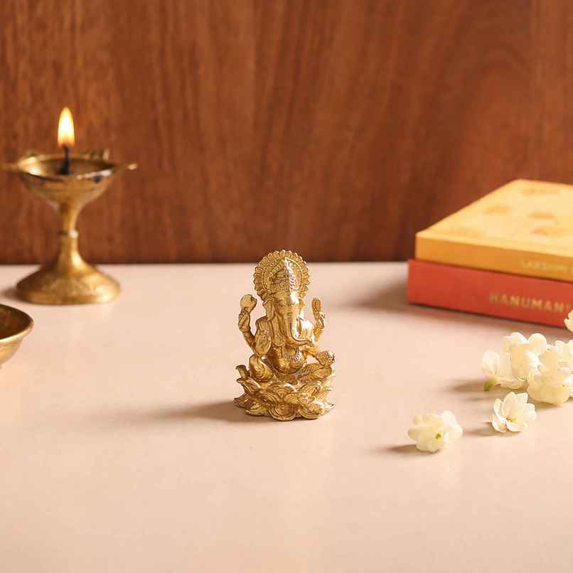 Lord Ganesha Idol | 2 Inch | Brass | Svasti