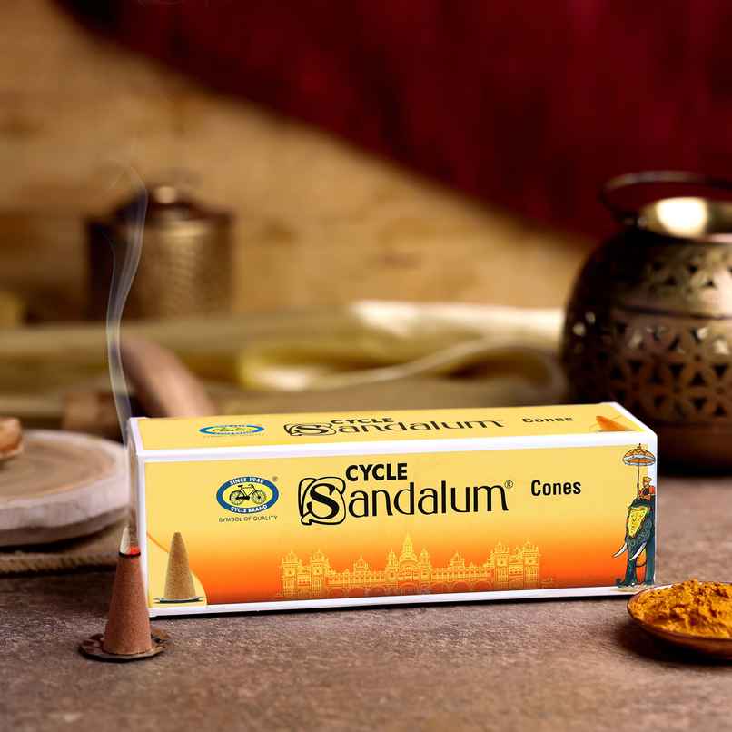 Sandalum (Chandan) Charcoal-Free and Bambooless Incense Cones | 64 Cones, 1 Holder | Cycle