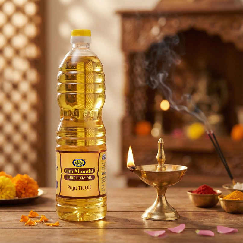 Om Shanthi Til Oil | Sesame Oil | For Pooja & Diya | Cycle