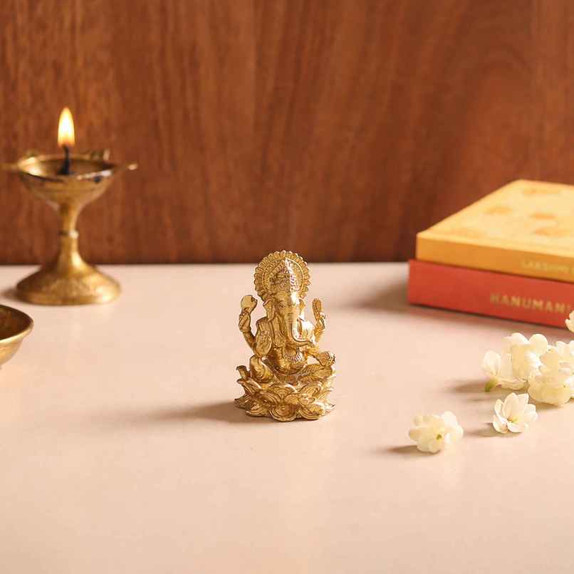 Lord Ganesha Idol | 2 Inch | Brass | Svasti