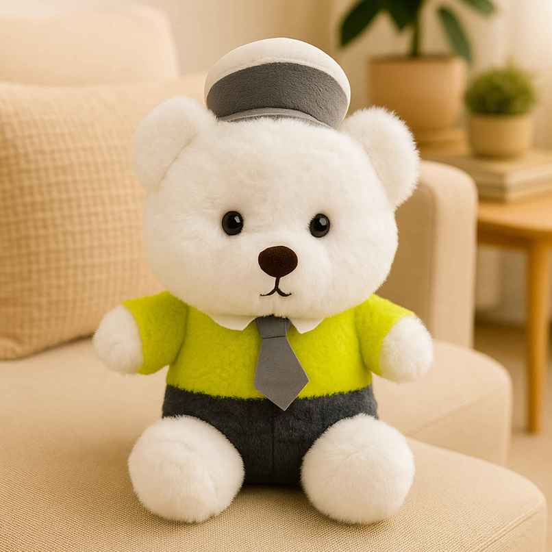 Spanker Teddy Soft Toy in Uniform | Cute Plush Bear for Kids Decor | White - 25 cm Spanker Teddy Soft Toy in Uniform | Cute Plush Bear for Kids Decor | White - 25 cm