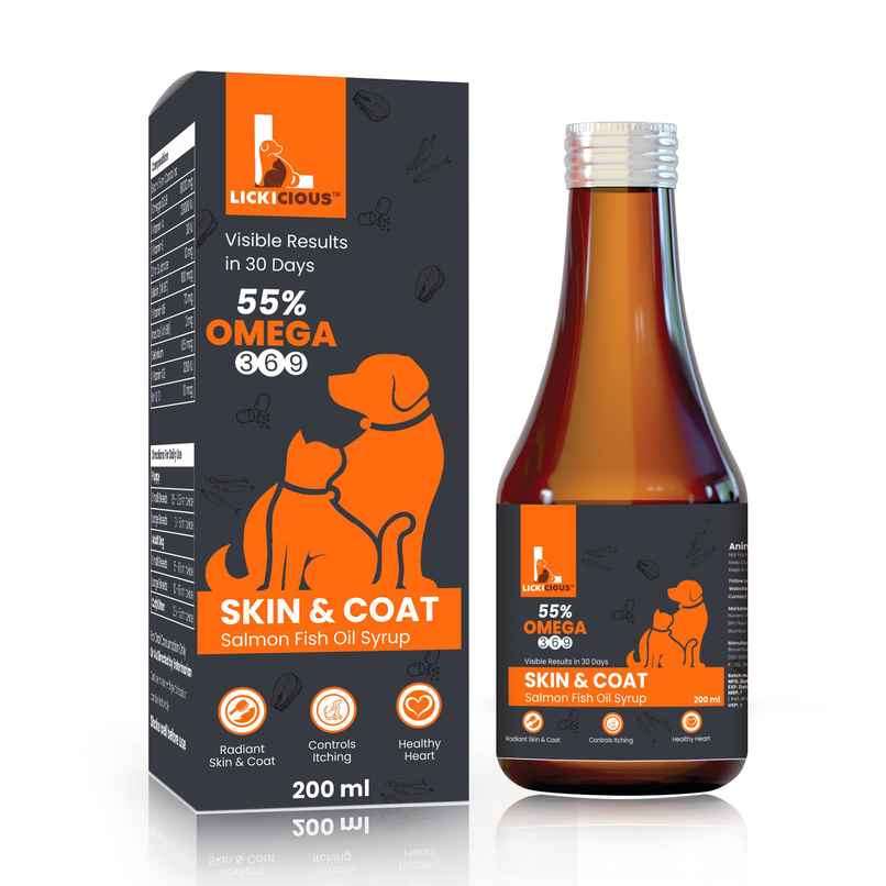 LICKICIOUS Omega 3 6 9 Salmon Oil - Skin & Coat Cat & Dog Supplement Syrup