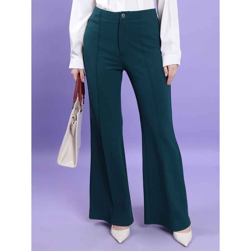 Tokyo Talkies Women's Flared High Rise Bootcut Trouser | Teal - 32