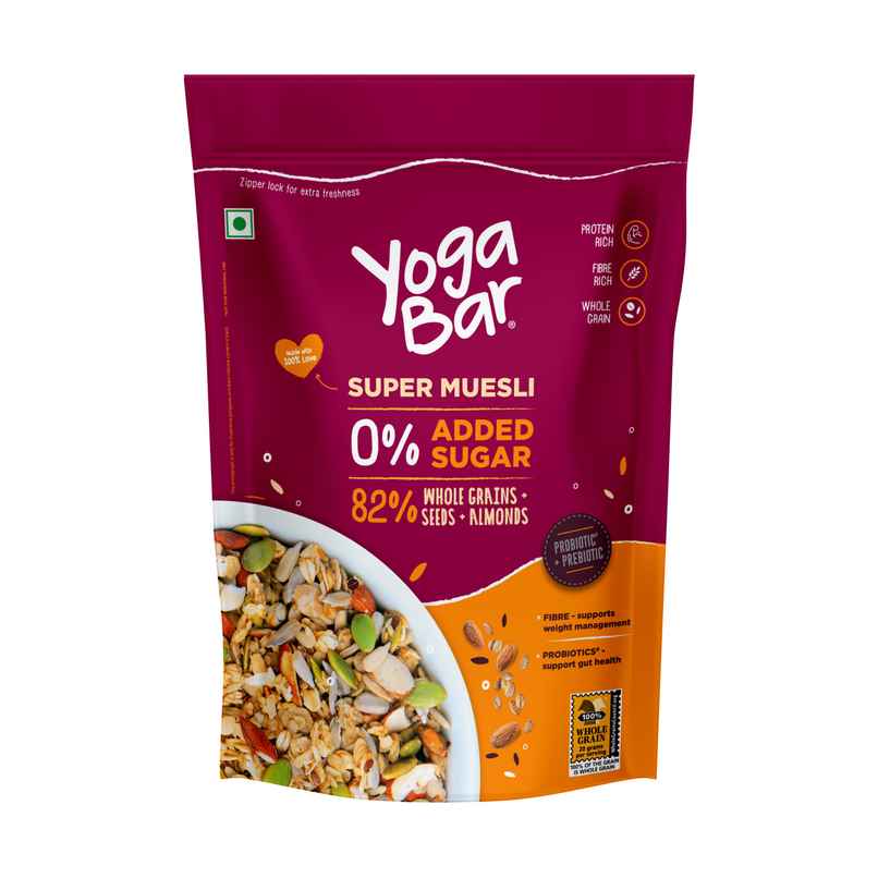 Yoga Bar Super Muesli, No Added Sugar, with Probiotics & Prebiotics, 84% Almonds+Chia & Flax Seeds
