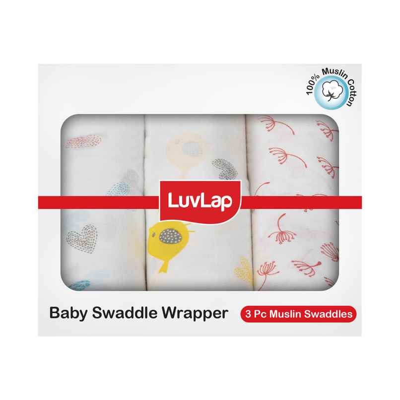 LuvLap 100% Cotton Muslin Baby Swaddle Set | Pack of 3 | 120cm x 100cm | 0-18 Month+ | Baby Towel