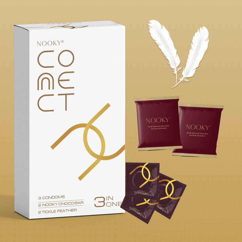 Nooky Connect 3 in 1 Condom Intimacy Kit Condoms Chocolates Tickle Feathers Couple Gift