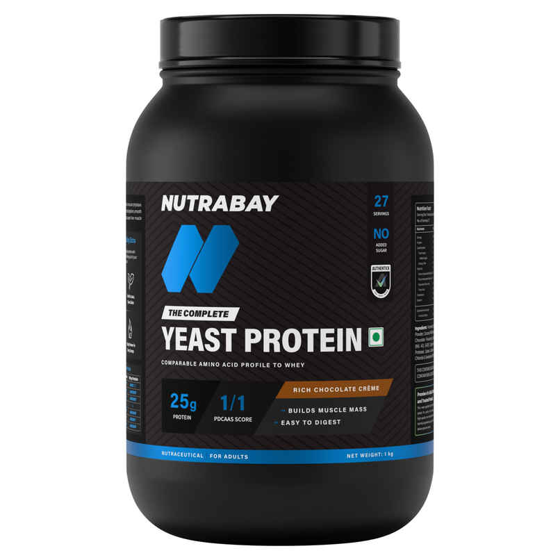 Nutrabay Yeast Protein Powder | Rich Chocolate Creme 25 g Protein 6.7 g BCAA Per Scoop