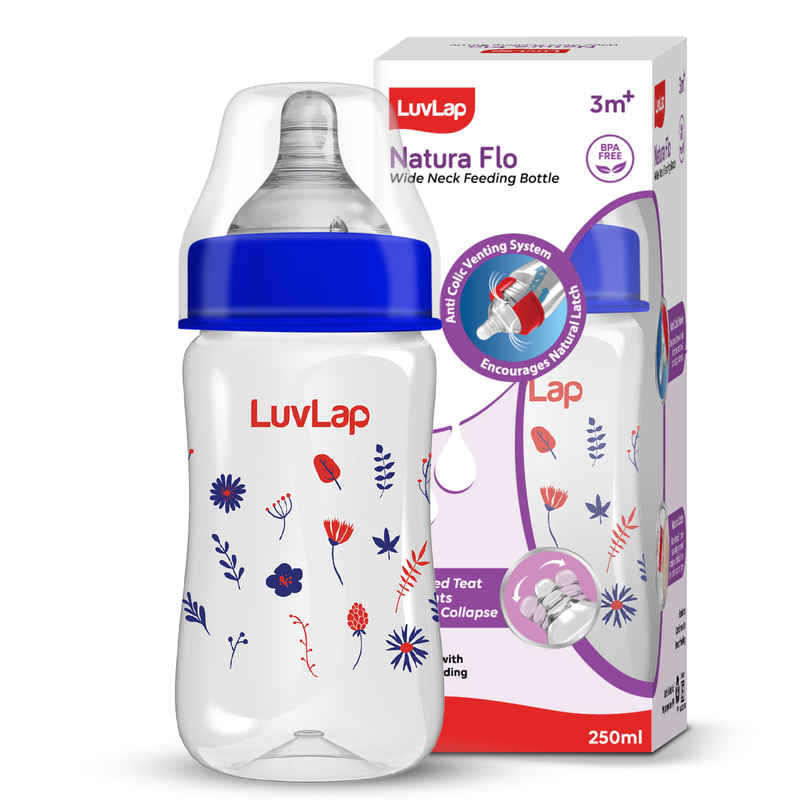 LuvLap Anti Colic Wide Neck Natura Flo Baby Feeding Bottle | Floral BPA Free | 250 ml LuvLap Anti Colic Wide Neck Natura Flo Baby Feeding Bottle | Floral BPA Free | 250 ml
