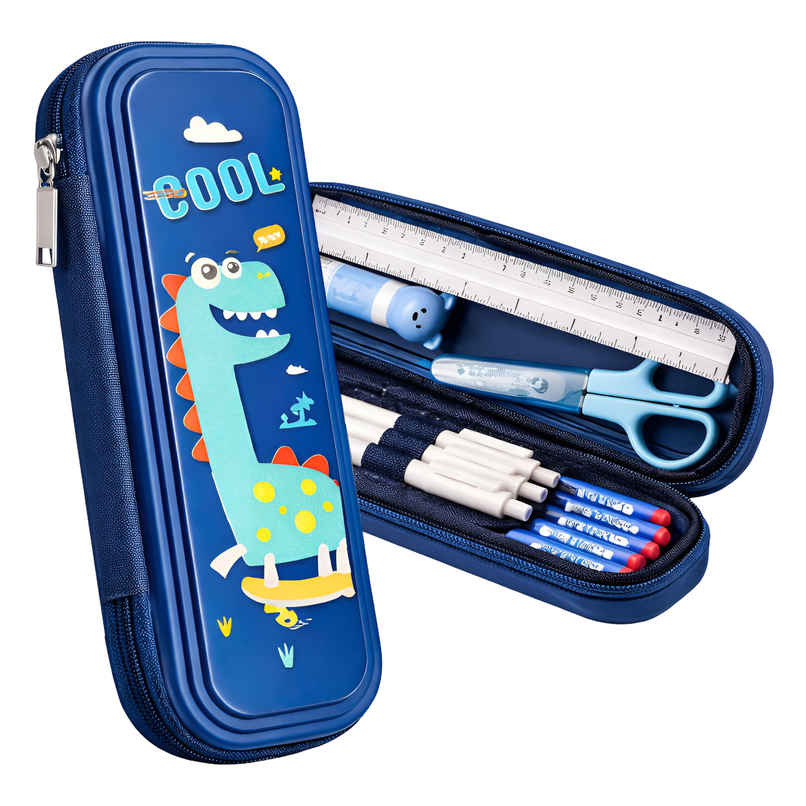 Toyshine Cool Dino EVA Hardtop Pencil Pouch Double Compartment | Blue Toyshine Cool Dino EVA Hardtop Pencil Pouch Double Compartment | Blue