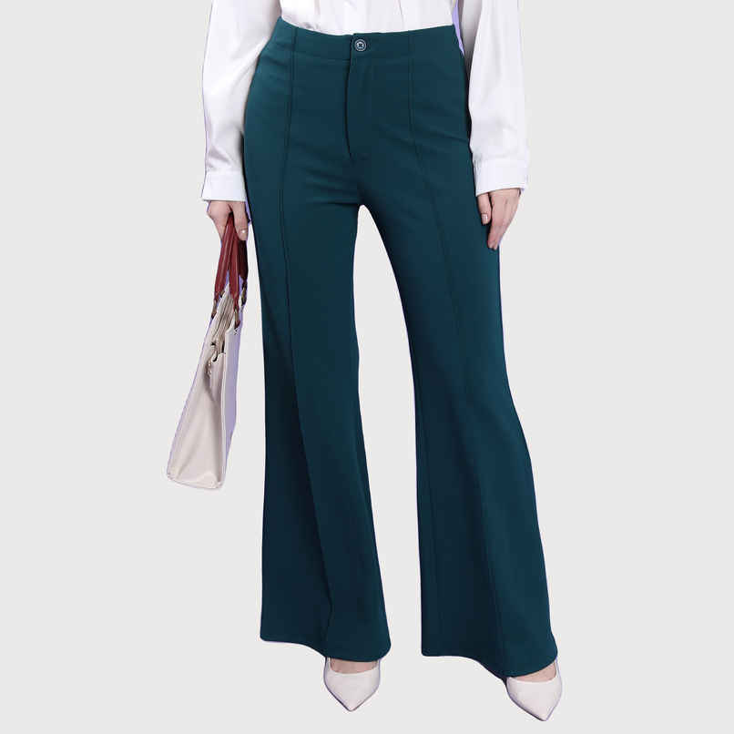 Tokyo Talkies Women's Flared High Rise Bootcut Trouser | Teal - 28