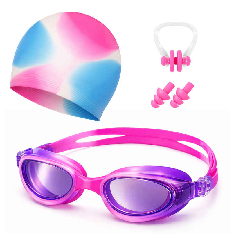 Spanker Sports Girls Swimming Set Cap, Goggles, Ear Plugs & Nose Clip Kids