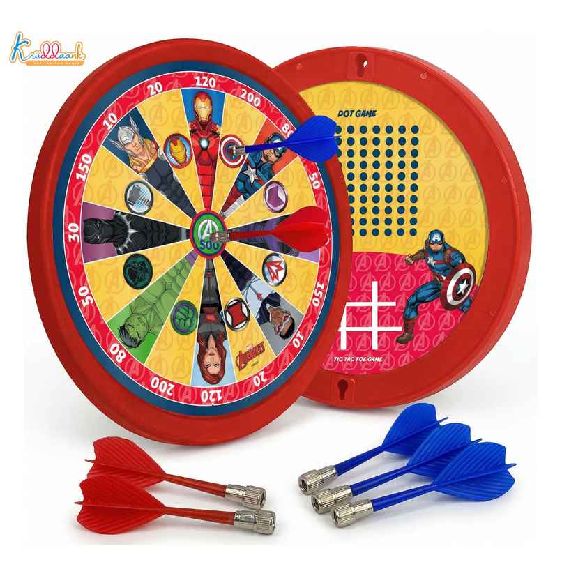 Kriiddaank Marvel Avengers Magnetic Dartboard 13 Inch Dual Side Target Tic Tac Toe Game 4 Darts Kids