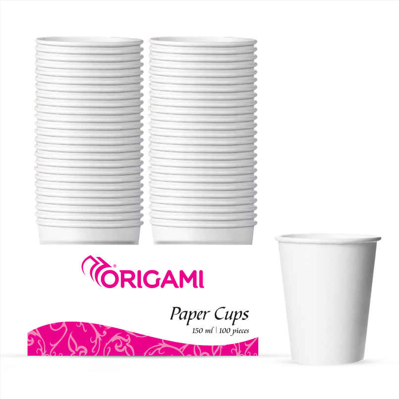 Origami Disposable Paper Cups Plain 150 ML - 100 Count Origami Disposable Paper Cups Plain 150 ML - 100 Count