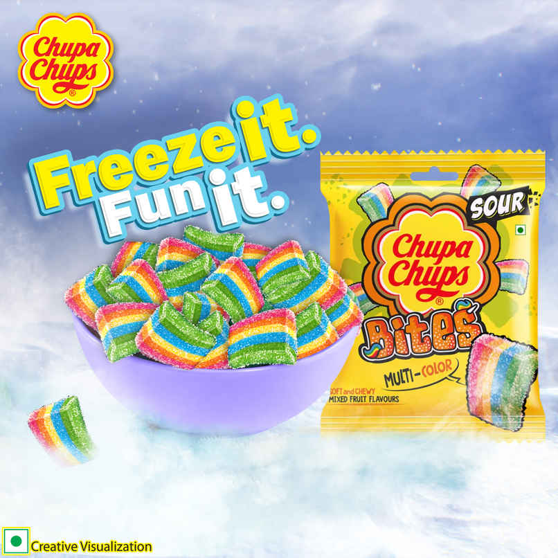 Chupa Chups Sour Bites Mixed Fruit Flavour Soft and Chewy Toffee