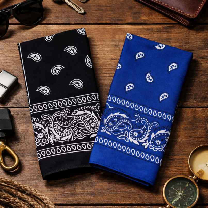 Royal Mart Unisex Cotton Blend Bandana | Black and Blue - One Size
