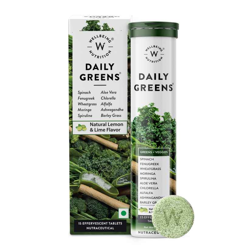 Wellbeing Nutrition Daily Greens Wholefood Multivitamin with Vitamin C, Zinc,B12 (15 Effervescent)