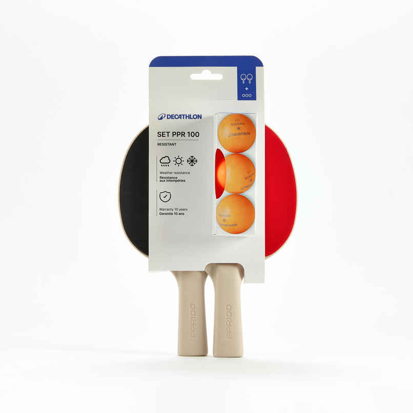 Decathlon Pongori Table Tennis Bat and Ball Set | Grey & Red