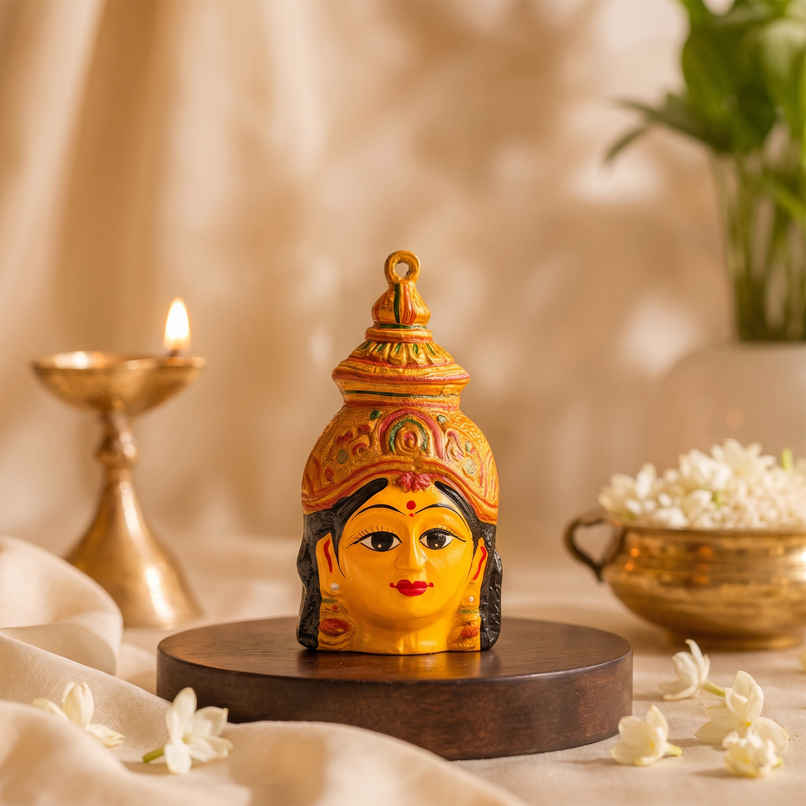 Varamahalakshmi 6 inch Aluminium Idol | Decorative Goddess Face for Pooja