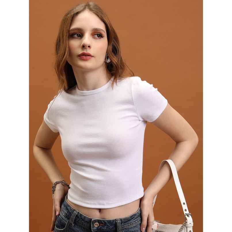 Tokyo Talkies Women's Knited Slim Fit Crop Top | White - M