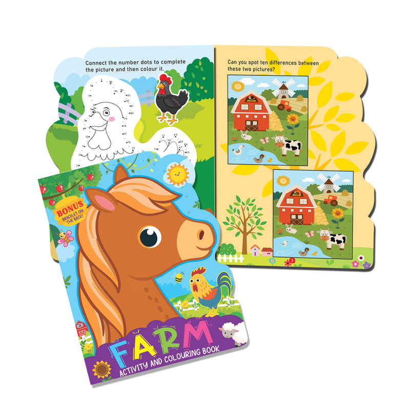 Dreamland Farm Activity and Colouring Book Die Cut Shape 48 Pages