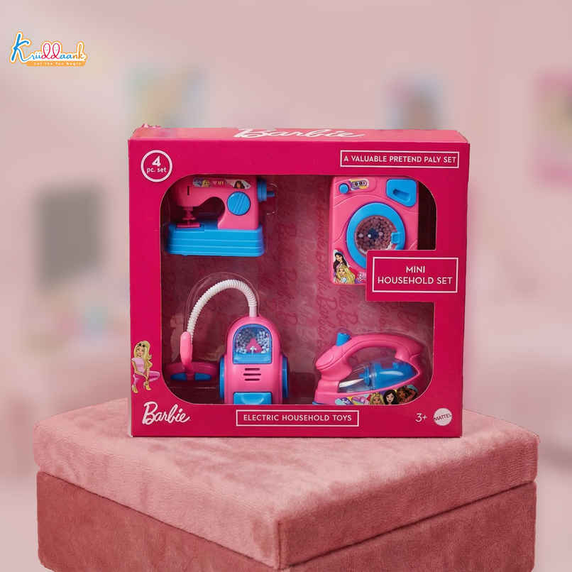 Kriiddaank Barbie 4 pcs Household Set with Toy Iron, Vacuum, Washing & Sewing Machine w/Light &Sound