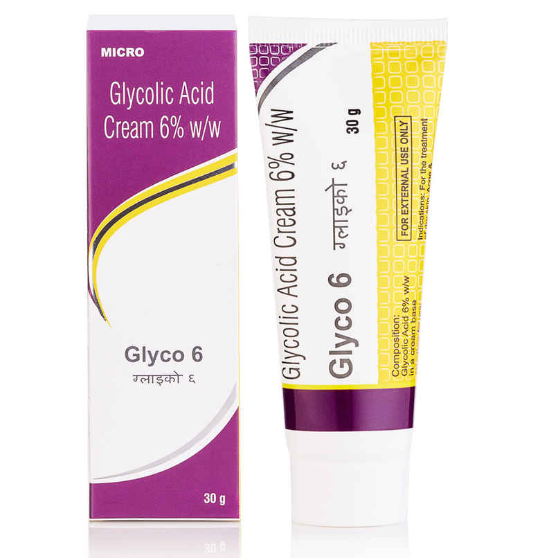 Glyco 6 Glycolic Acid Face Cream 6% w/w, Exfoliating Cream for Acne, Pimples &Dark Spots, Suitable for Dry & Acne-Prone Skin