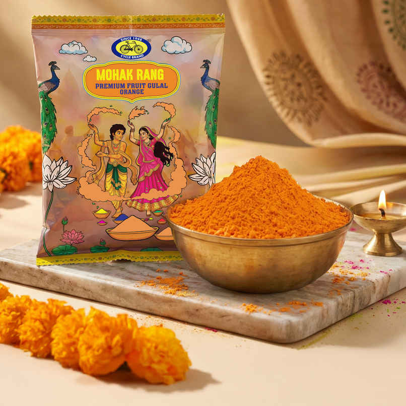 Mohak Rang Fruit Holi Gulal | Premium Orange | Cycle