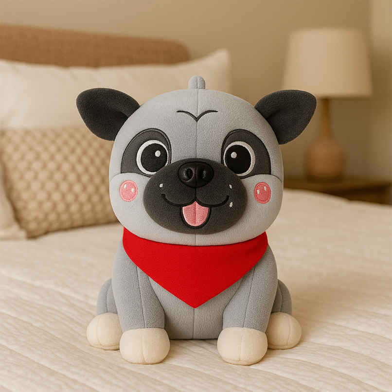 Spanker Puppy Soft Toy | Cute Plush Dog with Red Scarf for Kids Decor - 25 cm