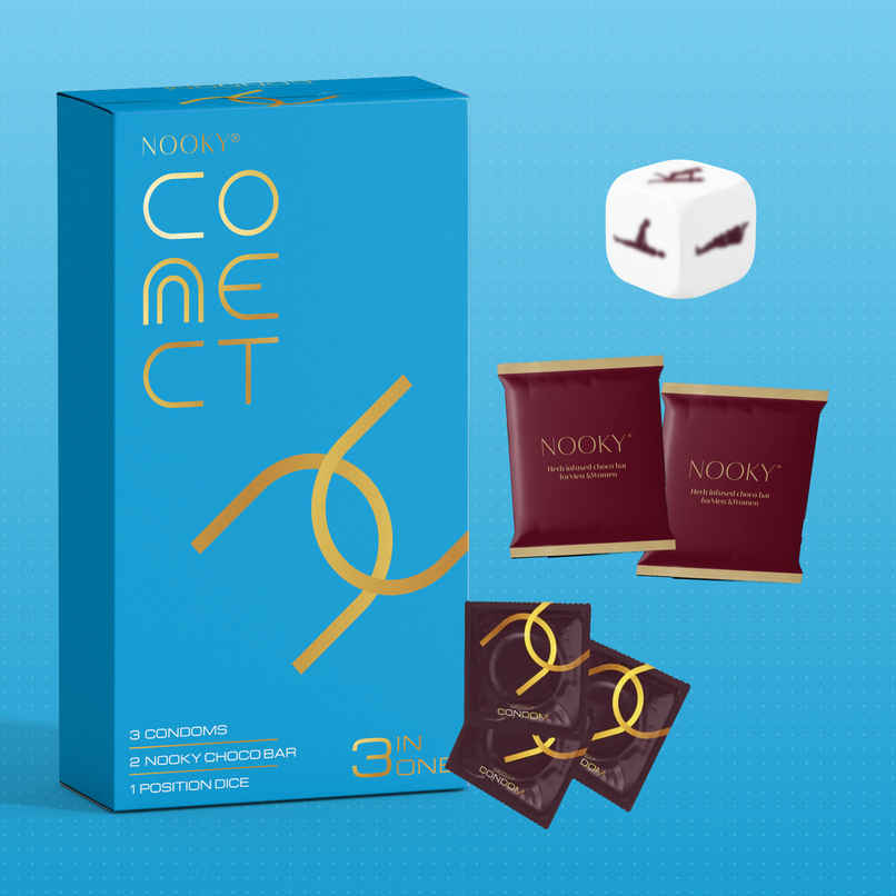 Nooky Connect 3 in 1 Condom Intimacy Kit Condoms Chocolates Position Dice Couple Gift