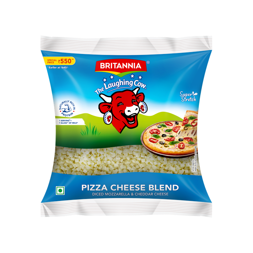 Britannia Laughing Cow Diced Mozzarella & Cheddar Pizza Cheese 1kg Britannia Laughing Cow Diced Mozzarella & Cheddar Pizza Cheese 1kg