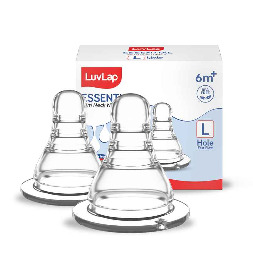 LuvLap Slim Neck Bottle with Anti-Colic Nipple, Soft & Flexible Silicone, Fast Flow, 6m+, BPA Free