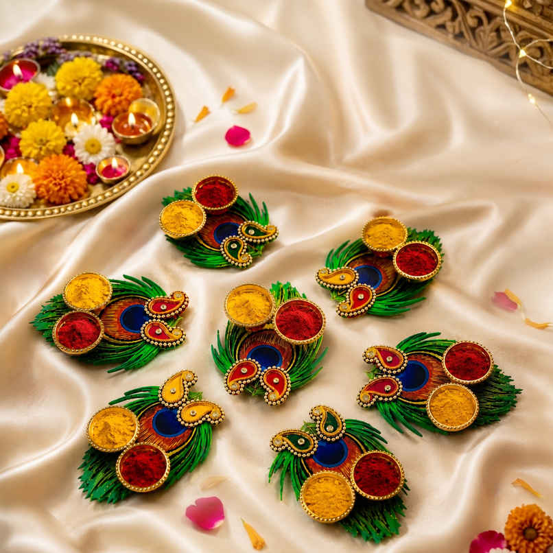 Puja Thali Peacock Feather Design for Rakhi, Pooja, Home Temple & Festive Decor | From House of Cycle Puja Thali Peacock Feather Design for Rakhi, Pooja, Home Temple & Festive Decor | From House of Cycle