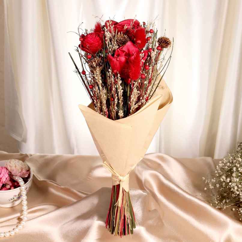 Crimson Natural Dried Flower Bouquet | Eternal Blooms Crimson Natural Dried Flower Bouquet | Eternal Blooms