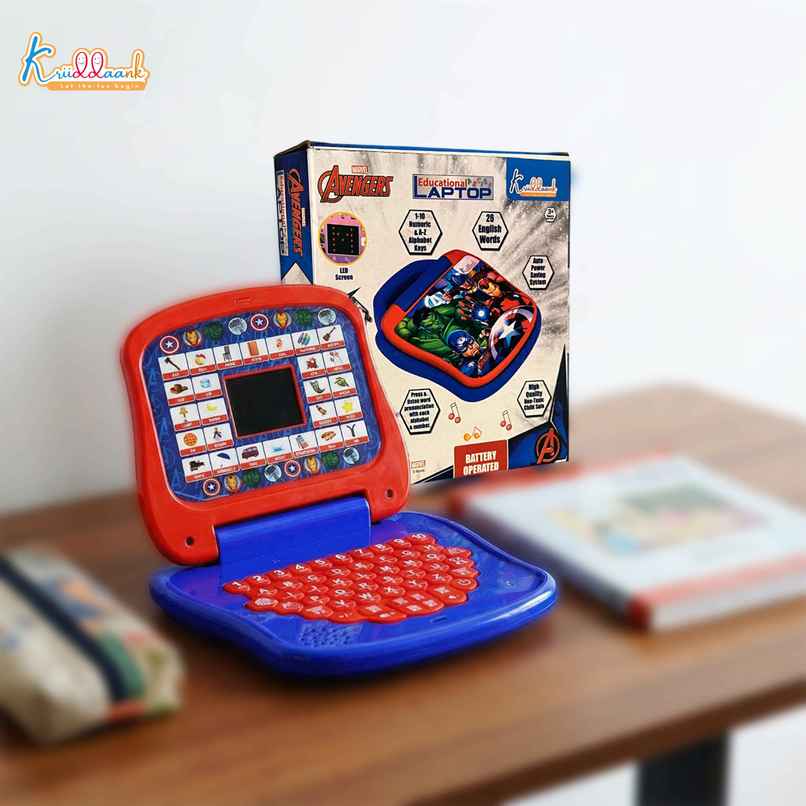 Kriiddaank Avengers Theme Educational Laptop with Screen, LED Display and Music Effects for kids Kriiddaank Avengers Theme Educational Laptop with Screen, LED Display and Music Effects for kids