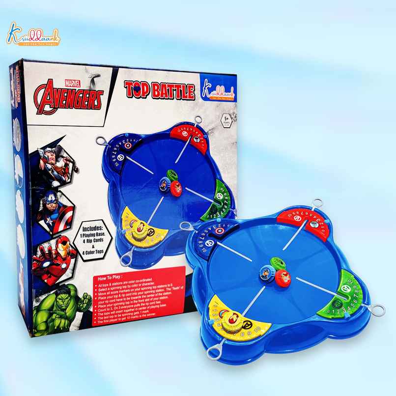 Kriiddaank Marvel Avengers Top Battle with  1 Playing Base, 4 Rip Cords & 4 Tops, Spinning Tops Set