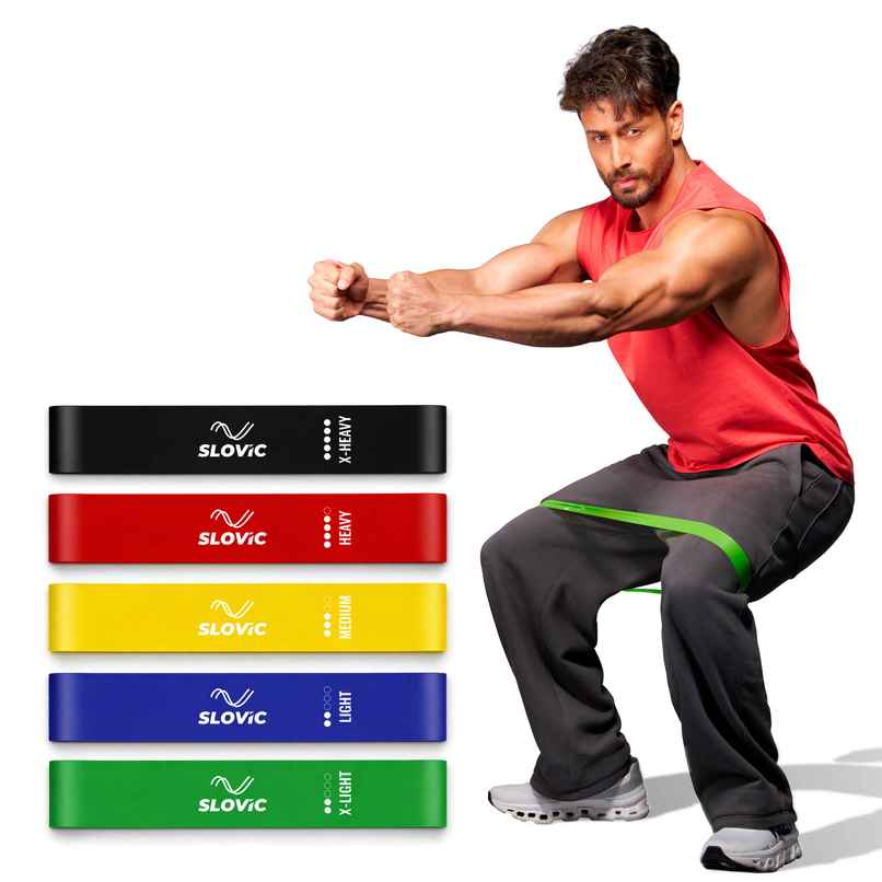 Slovic Natural Rubber Mini Loop Exercise Band Set of 5 for Full Body Workout | Multicolor