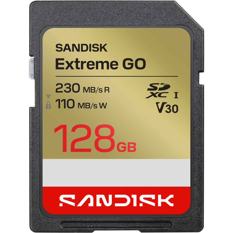 SanDisk Extreme Go SD Card | 128 GB | 230 MB/s Read | 110 MB/s Write | 4K | DSLR & Mirrorless Support SanDisk Extreme Go SD Card | 128 GB | 230 MB/s Read | 110 MB/s Write | 4K | DSLR & Mirrorless Support