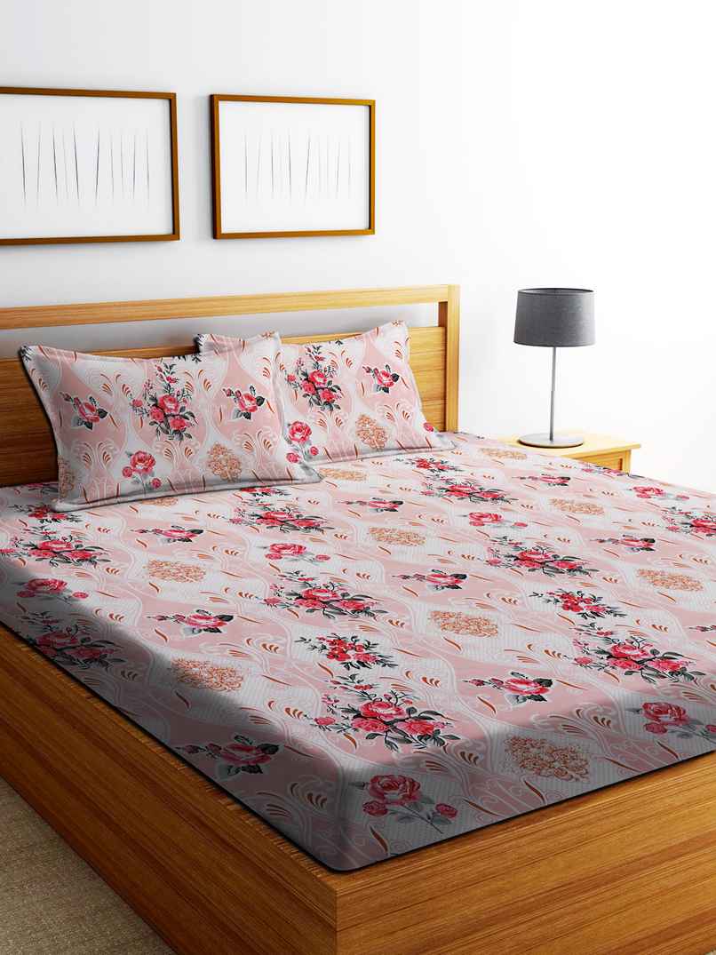 Dream Living Double Microspread Floral 135 Gsm Bedsheet | With 2 Pillow Covers | Beige | 94x87in