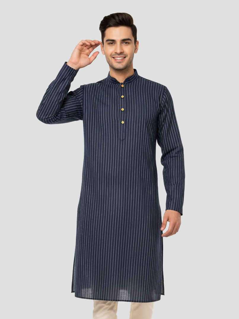 Vastramay Men's Cotton Kurta | Navy Blue | S Vastramay Men's Cotton Kurta | Navy Blue | S