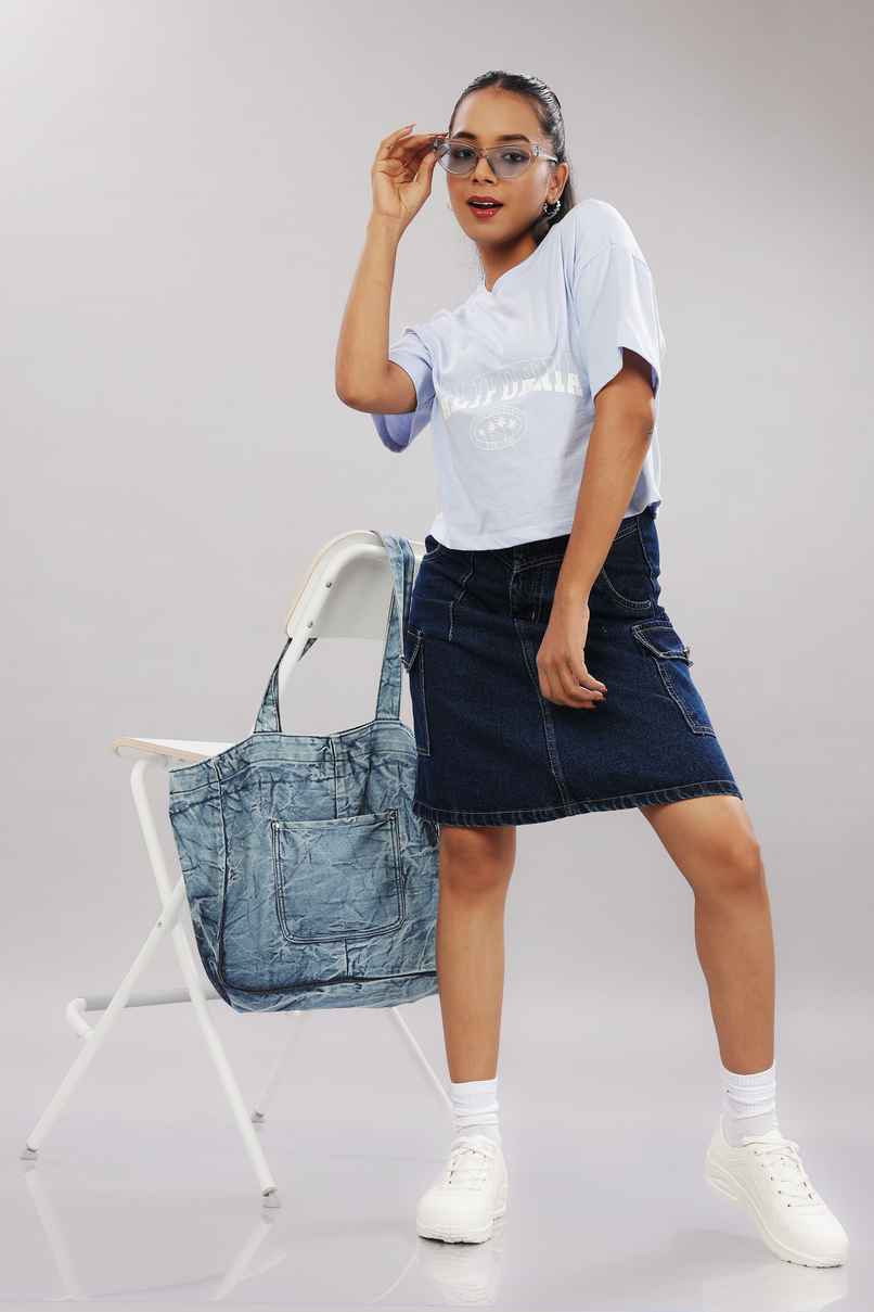 Springman Crop Top | For Gym and Daily Wear | 100% cotton for Women | Light Blue - M