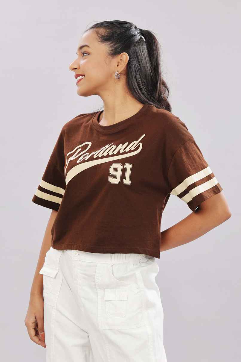 Springman Crop Top | For Gym and Daily Wear | 100% cotton for Women | Brown - M