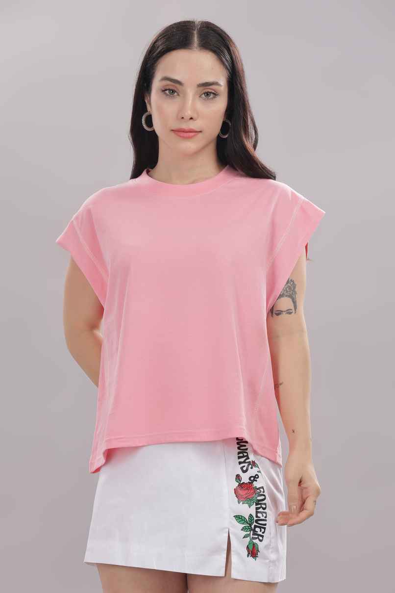 Springman Women's Cotton Tank Top | 160 GSM Fabric | Bio Washed | Round Neck | Peach - S