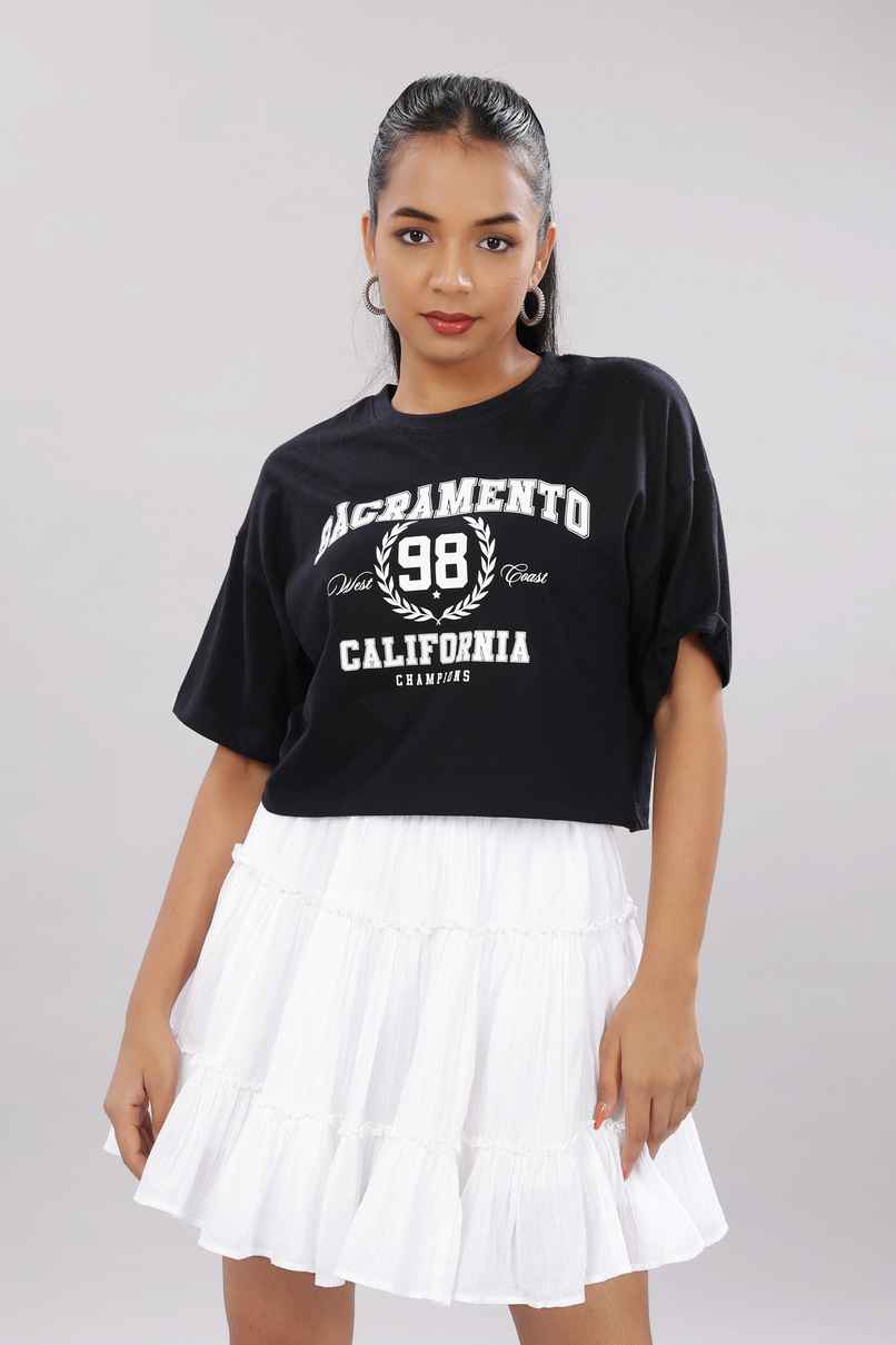 Springman Crop Top | For Gym and Daily Wear | 100% cotton for Women | Black - L