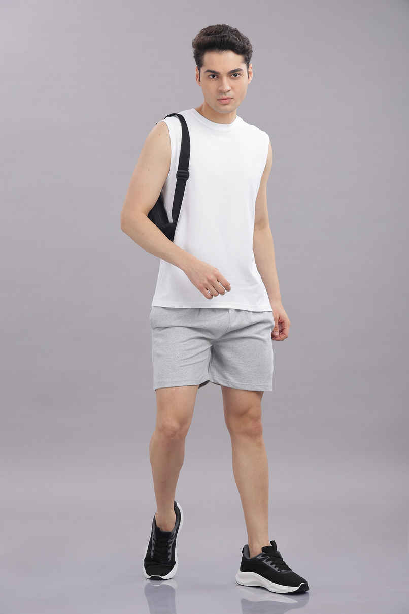 Springman Solid French Terry With Elastic & Drawstring Shorts For Men's | Grey | M