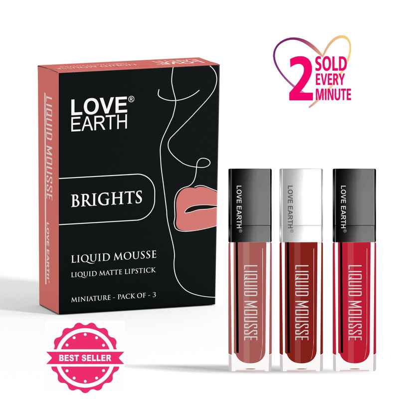 Love Earth Liquid Mousse Matte Lipstick | Brights | Pack of 3