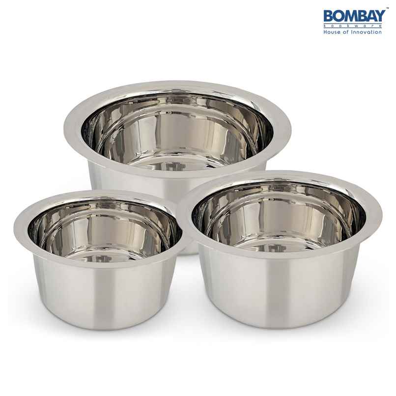 Bombay Kookware Stainless Steel Patela Set Pack Of 3 (2.2 Ltr, 2.6 Ltr And 3 Ltr)